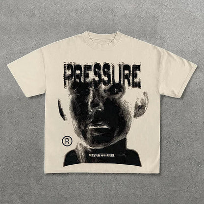 Retro Pressure Graphic Print Cotton T-Shirt