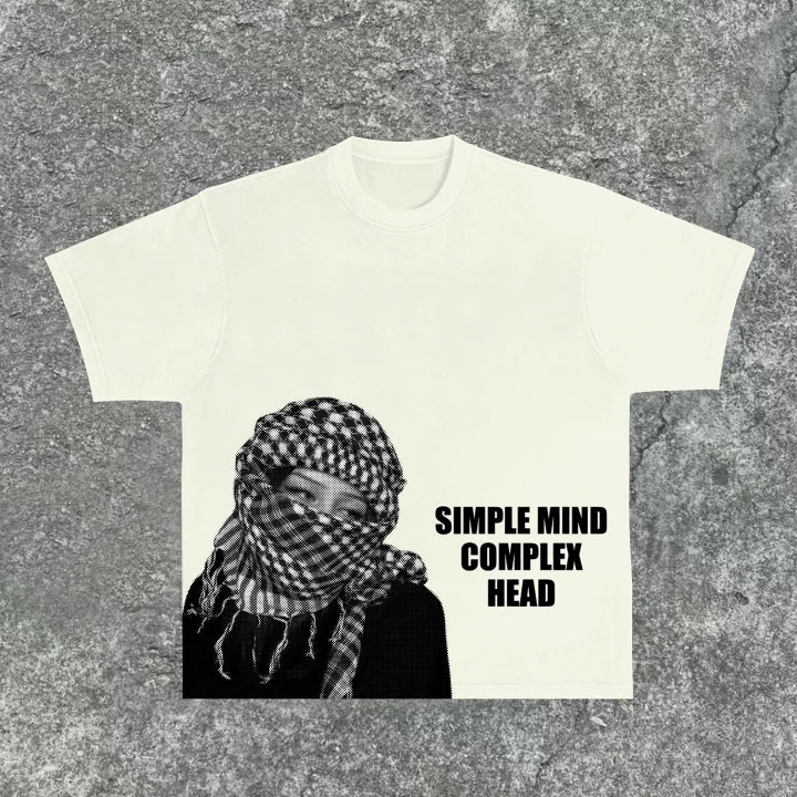 Men's Simple Mind X Complex Head Print Cotton T-Shirt