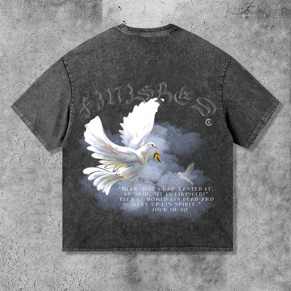 Vintage White Dove Print Washed T-Shirt