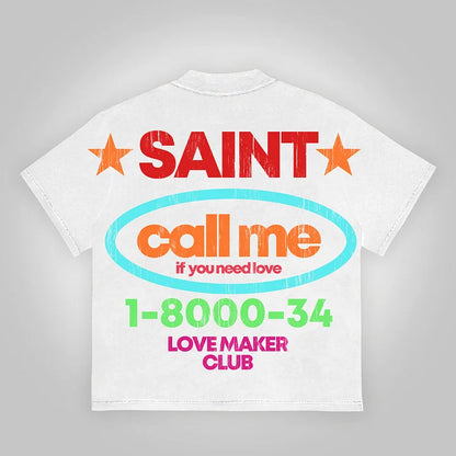 Vintage Saint Call Me If You Need Love Graphic Short T-Shirt