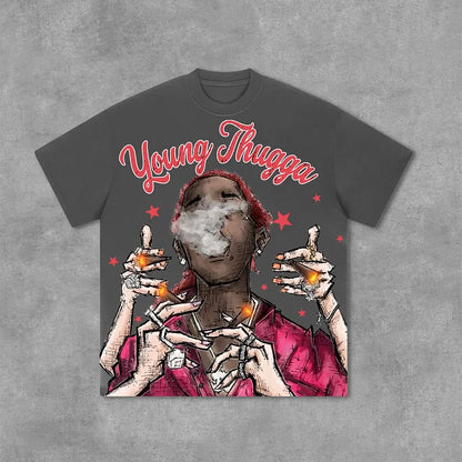 Young Thugga Vintage Graphics Print Cotton T-Shirt