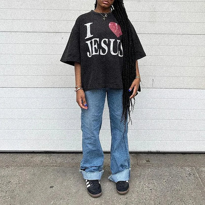 I Love Jesus Graphic Black Cotton T-Shirt