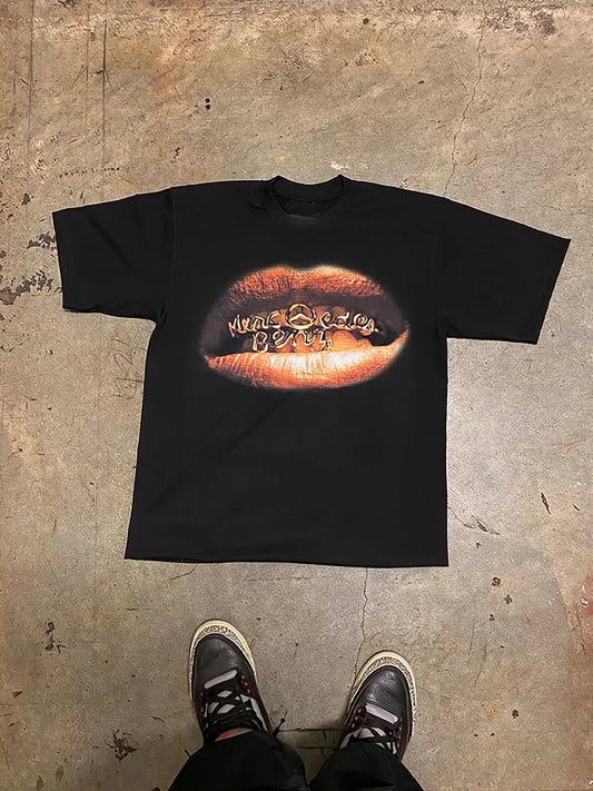 Rock Hip Hop Gold Teeth Graphic T-Shirt