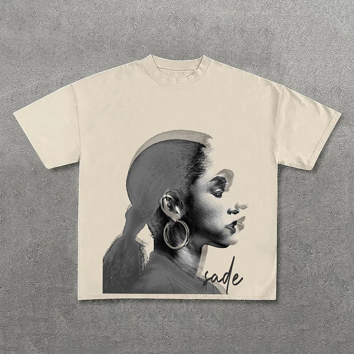 Vintage Sade Adu Print Graphic Cotton T-Shirt