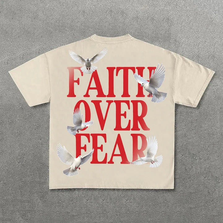 Short Sleeve Faith Over Fear Print Cotton T-Shirt