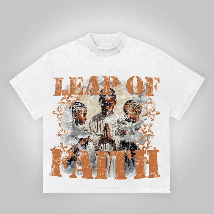 Vintage Leap Of Faith Graphic 100% Cotton T-Shirt