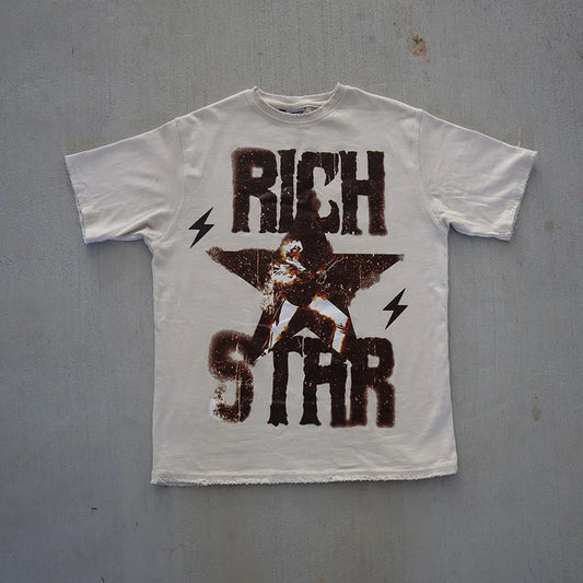 Vintage Rich Star Art Graphic Print T-Shirt