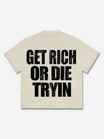 Vintage Get Rich Money Portrait Print Cotton T-shirt