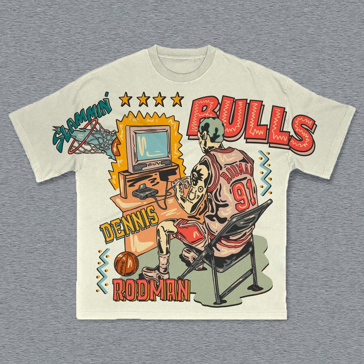 Manga Graphic Dennis Rodman Champion Basketball T-Shirt