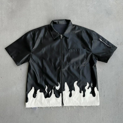 Men's Casual Taiji Flame Graphic Print Shirt