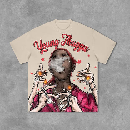 Young Thugga Vintage Graphics Print Cotton T-Shirt