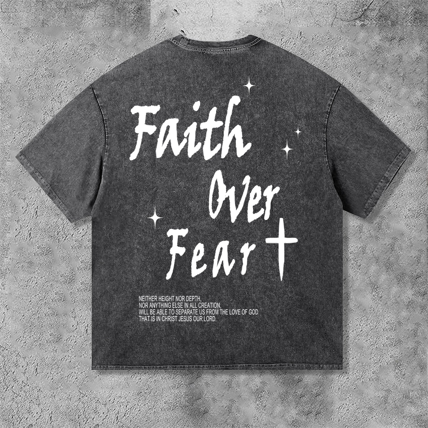 Faith Over Fear Bible Graphic Print Acid Washed T-Shirt