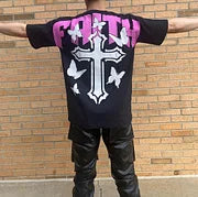 Vintage Faith Cross Graphic Cotton T-Shirt