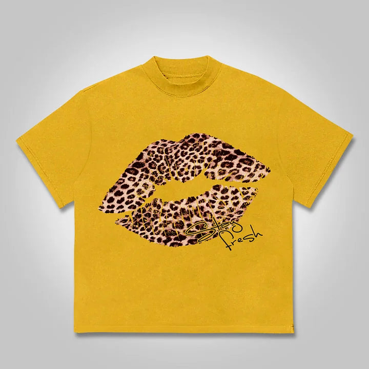 No. 69 Leopard Lips Graphic Cotton T-shirt