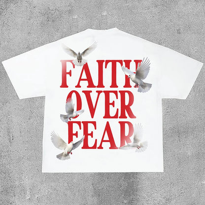 Short Sleeve Faith Over Fear Print Cotton T-Shirt