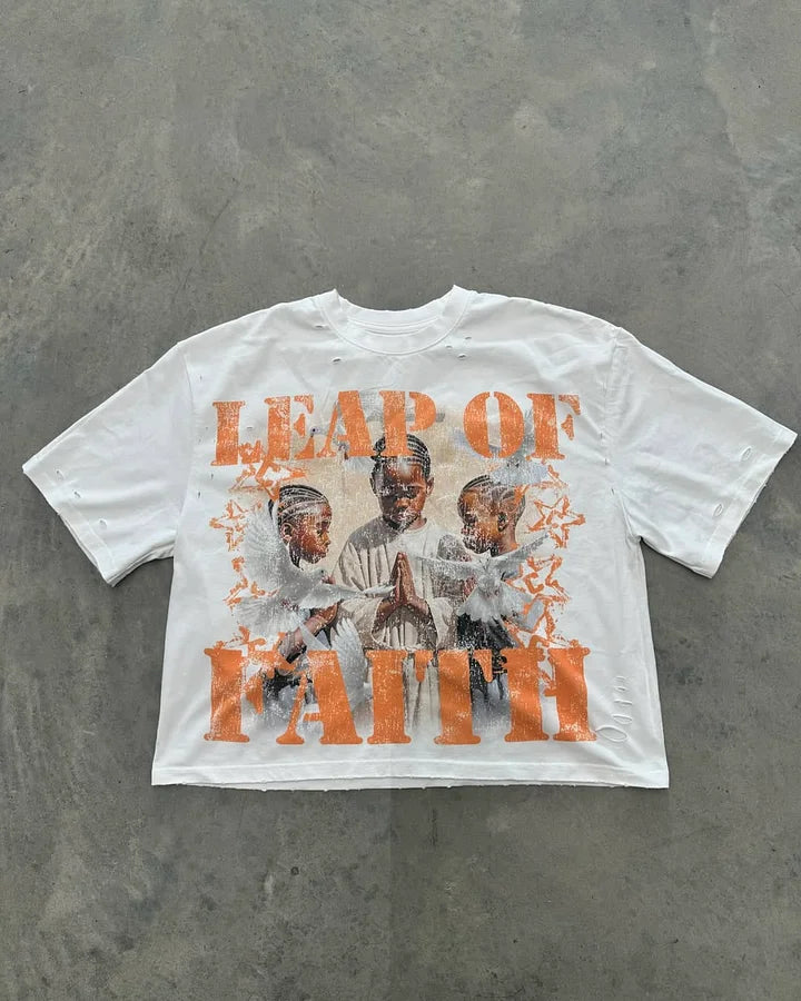 Vintage Leap Of Faith Graphic 100% Cotton T-Shirt