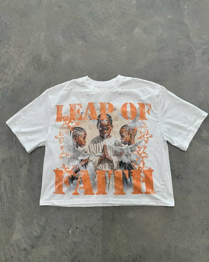 Vintage Leap Of Faith Graphic 100% Cotton T-Shirt