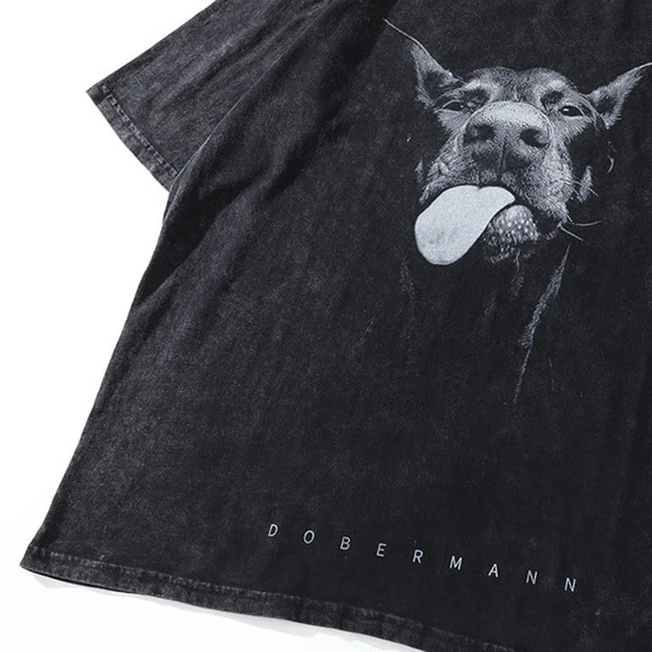 Vintage Cute Doberman Dog Graphic Acid Washed T-Shirt