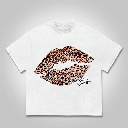 No. 69 Leopard Lips Graphic Cotton T-shirt