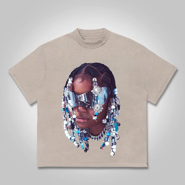 Jewelry Street Portrait Print Cotton T-shirt