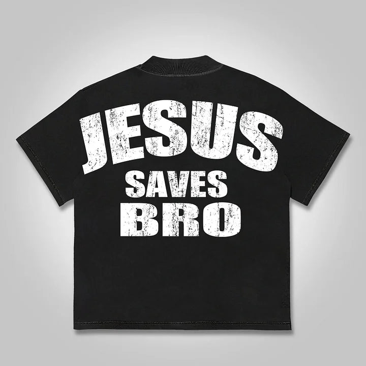 Vintage Jesus Saves Bro Graphics Print Cotton T-shirt